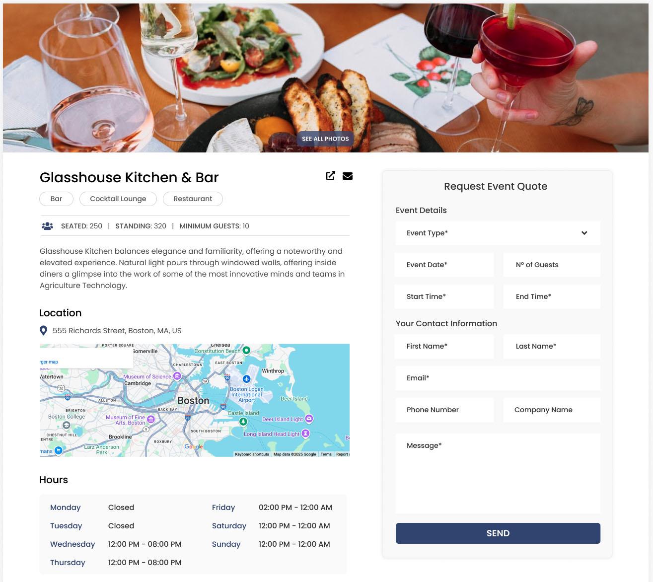 Venue Landing Page for Google Reservations - Design and Development